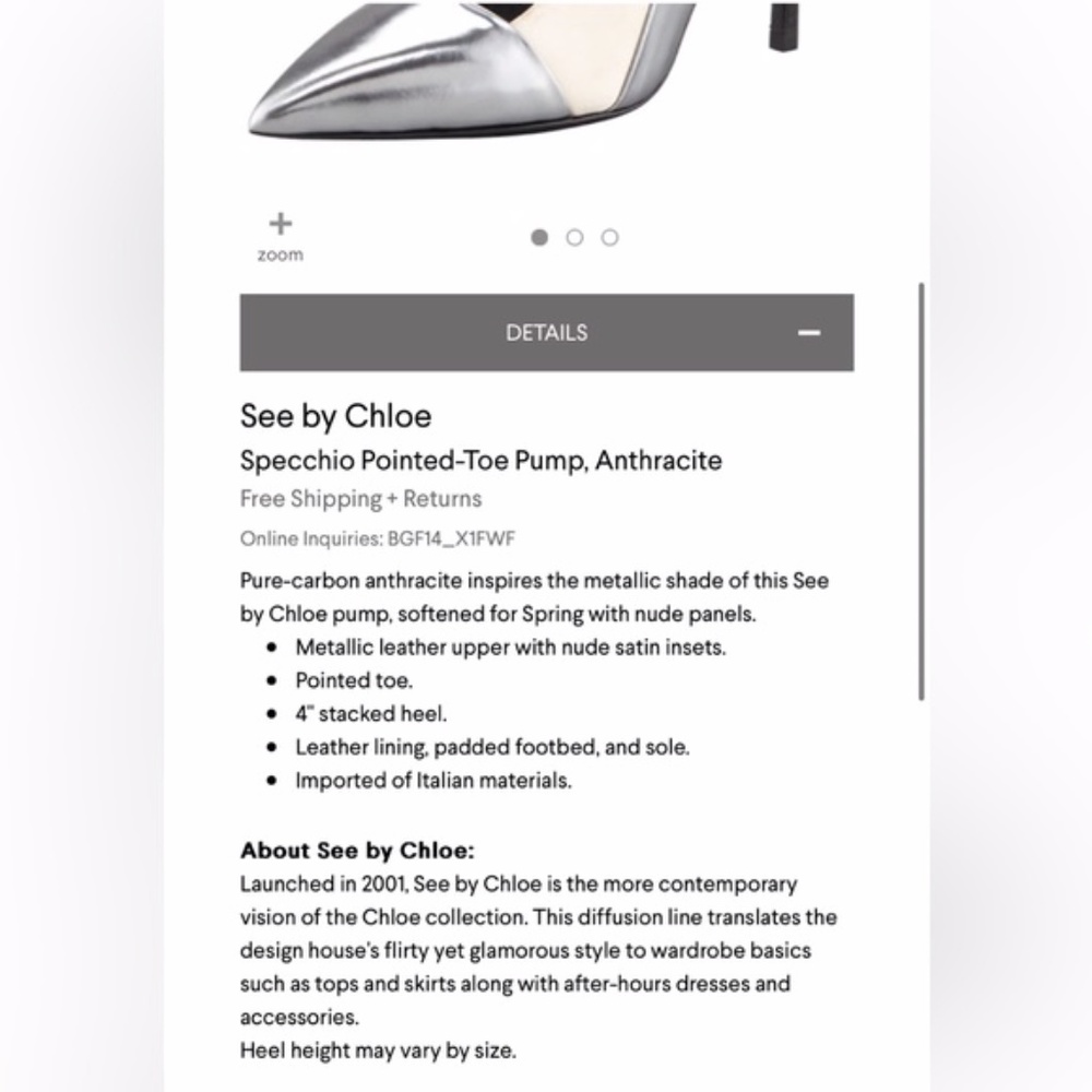 SALE☀️ Chloe Specchio Pointed Pumps, Anthracite 38.5/8.5 Satin Metallic leather - Picture 4 of 14